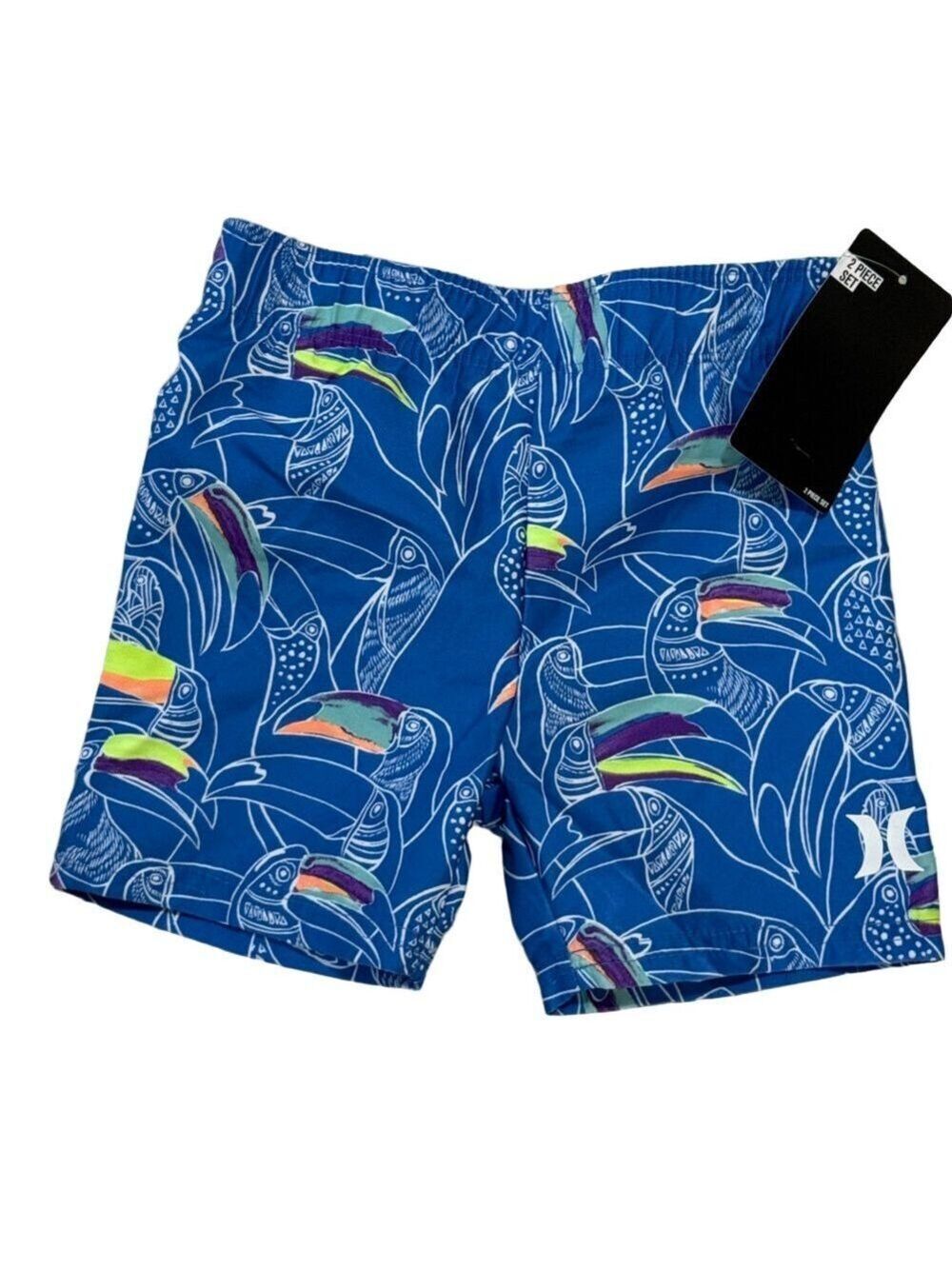 Hurley Boys Swim Trunks Bright Blue Toucan Print Quick Dry 2T